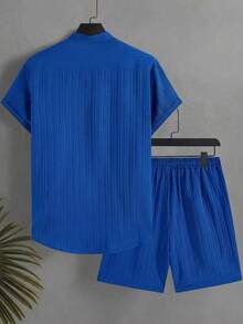 Surfspeed Summer Casual Solid Color Shirt And Shorts Beach Set Holiday / Vacation / Beach / Hawaii / Tropical / Swim /  Bathing - Royal Blue - View 3