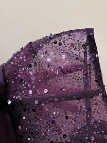 Lovelzi Elegant Deep Purple Sequin Satin Sweetheart Draped Wrap Asymmetric Ruched Corset Sparkly Fitted Short Cocktail Dress For Party Prom - Purple - View 8