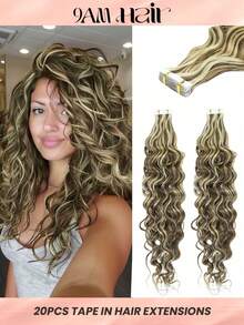 Water Wave Tape In Hair Extensions Remy Human Hair #P4/27 Brown  20Pcs 50G Virgin Hair Extensions Real Hair Extensions - S4/27 - View 13