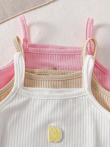 SHEIN 3pcs Baby Girls' Sweet Knit Camisole & Shorts Romper Set, Summer - Multicolor - View 6