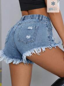 SHEIN ICON Fashion Casual Summer Versatile Washed Shorts - Light Wash - View 2