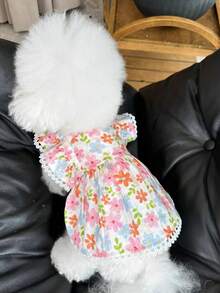 PETSIN 1件碎花公主风狗狗连衣裙，夏季薄款粉色裙子，适合中大型犬，如萨摩耶犬、柯基犬和拉布拉多犬。 - 白色 - 查看 7