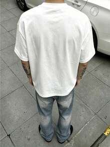 Resyla Men Camiseta de cuello redondo de manga corta con estampado de letras y color de contraste para hombre - Blanco - Ver 3