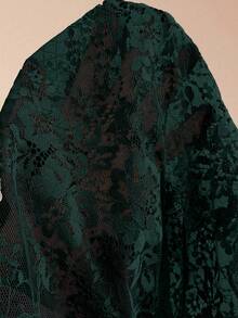 Cravure Elegant Lace Faux Leather Jumpsuit With Invisible Shoulder Straps, Plus Size 2 Pieces Set - Dark Green - View 7