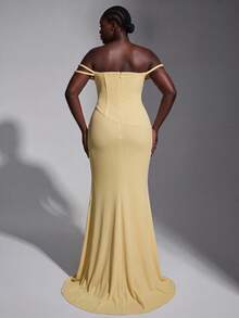 Elitara Plus Size Elegant Luxurious Tube Top Knotted Textured Fabric Dress For Formal - Yellow - View 4