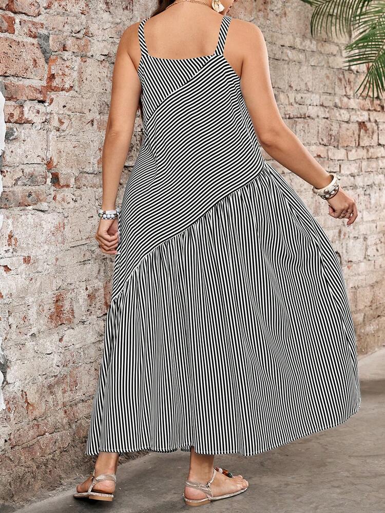 Plus Size Vacation Casual Striped Spaghetti Strap Dress