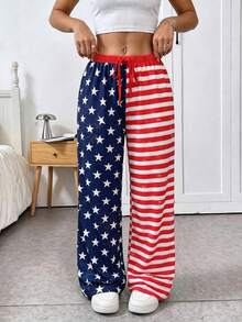 SHEIN EZwear Quần nữ in họa tiết cờ Mỹ kiểu dáng thường ngày nhân dịp ngày Quốc khánh 4 tháng 7. - Nhiều màu - Xem 3
