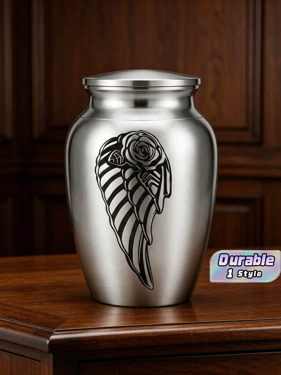 2.75 Inch Angel Wing Memorial Urn Pendant, Small Aluminum Keepsake Urn For Human & Pet Ashes, Cremation Jewelry Necklace For Loss Of Loved One - Silver - View 1