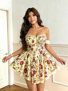 Vionelle Plus-Size Sexy And Elegant Resort Off-Shoulder Backless Dress - Yellow - View 5