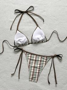 Swim Mod 26SS 春夏棕色條紋度假比基尼泳衣套裝 女款 海灘派對 性感熱帶風 - 彩色 - 查看 2