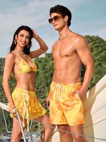 Manfinity VDAYZ Men's Casual Printed Drawstring Beach Shorts, Holiday - Pale Yellow - View 4