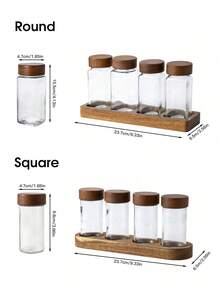 1pc/5pcs Set Glass Spice Jars With Rosewood Lids, Square Glass Bottles With Stands, Airtight Pepper And Seasoning Containers - Multicolor - View 9