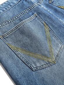 Manfinity EMRG Quần short denim nam phong cách streetwear Gothic in họa tiết thiên thần dưới nước, thời trang đi chơi ngày lễ - Rửa trung bình - Xem 5