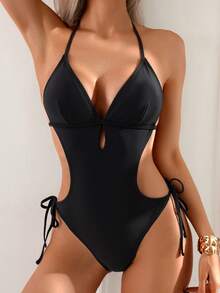 Swim Mod Baju Renang One-Piece Polos Seksi Terlaris, Cocok untuk Pantai & Musim Panas - Hitam - View 5