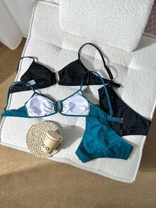Swim Basics Women's Solid Color Swimsuit Set, 2 Pieces - Multicolor - View 2
