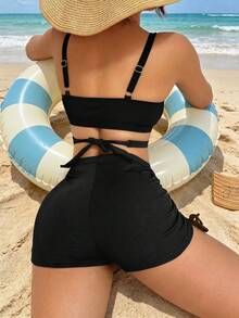 Swim Basics Quý cô Chất rắn Xu hướng: Cắt giảm Áo ngực quây Bộ Bikini Với Chi tiết Ruched - màu đen - Xem 2