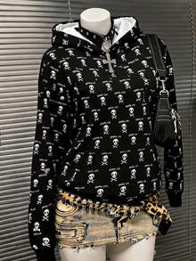 Attitoon Women's Skull Print Long Sleeve Sweatshirt Sweatshirt, Suitable For Autumn/Winter Concert Black Goth - Multicolor - View 5