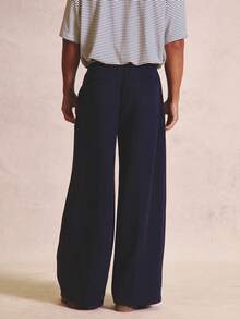 Musero Flared Fit Trouser Zip Fasten Waistband With Belt Loops Shoeslace Belt Back Darted Summer Essentials - Navy Blue - View 5