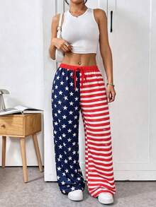 SHEIN EZwear Quần nữ in họa tiết cờ Mỹ kiểu dáng thường ngày nhân dịp ngày Quốc khánh 4 tháng 7. - Nhiều màu - Xem 6