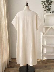 Rusticease Plus Size Solid Color Batwing Sleeve Vacation Casual Dress - Multicolor - View 2