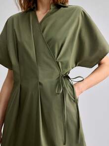 Ontre Women's Olive Green Morandini Color Series High-Quality Comfortable Fabric Summer Bohemian Elegant Style Casual Teachers' Day Outfits Office - Army Green - View 2
