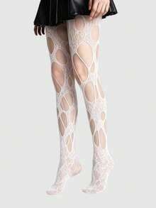 ROMWE Goth Medias negras de red rasgadas sexys para mujer - Cueva blanca - Ver 3