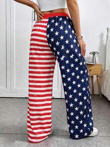 SHEIN EZwear Quần nữ in họa tiết cờ Mỹ kiểu dáng thường ngày nhân dịp ngày Quốc khánh 4 tháng 7. - Nhiều màu - Xem 2