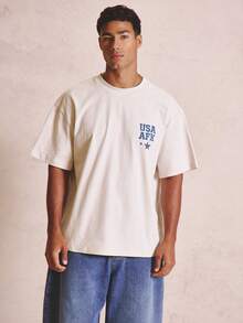 Musero Oversized Graphic Crew NeckTshirt "USA"Logo Sprihng Summer Essentials - Apricot - View 2