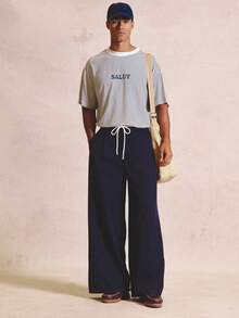 Musero Oversized Striped Front Text Crew Neck Tshirt Spring Summer Essentials - Blue and White - View 6