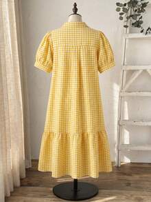 Rusticease Plus Size Summer Casual Plaid Petal Sleeve Dress - Light Yellow - View 2