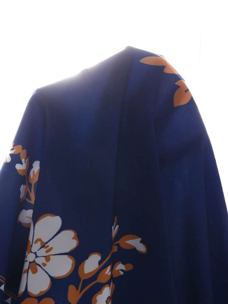 Plus Size Women's Spring/Autumn Casual Beach Vacation Style Floral Print Open Front Jacket