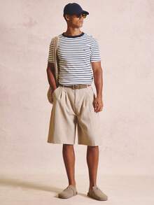Musero Short Sleve Crew Neck Sripe Shirt "M" Embroidery On Front Spring Summer Essentials 2026 - Blue and White - View 1