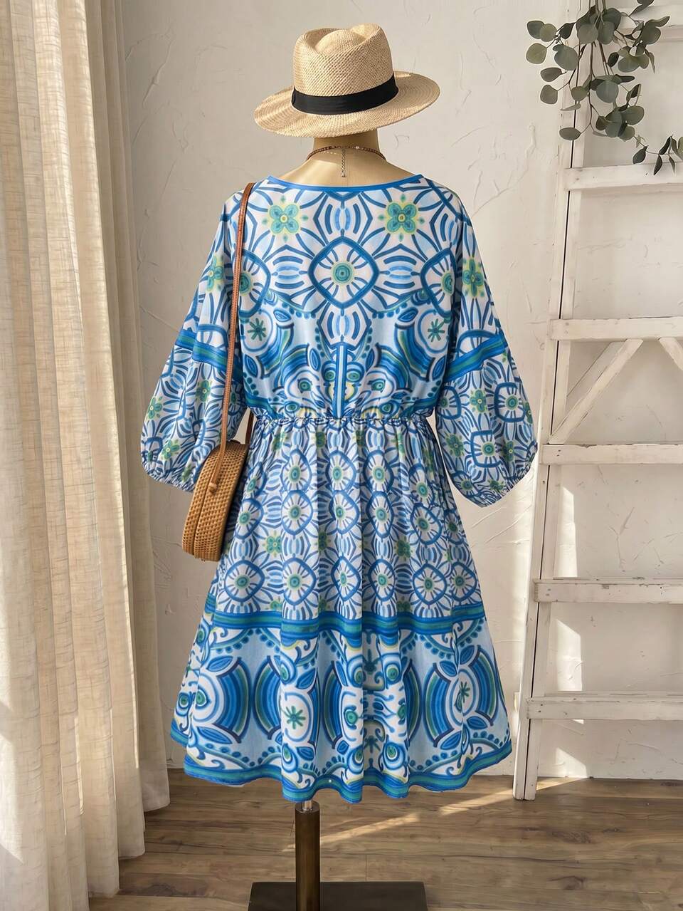 Plus Size Women's V-Neck All-Over Print Casual Everyday Outing Dress