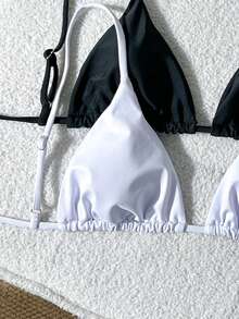 Swim Vcay Summer Beach Solid Color Triangle Bikini Top, 2pcs - Multicolor - View 3