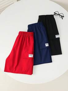 3 Pc Teenboy's Loose Casual Woven Net Color Casual Simple Basic Versatile Solid Color Sports Workwear Shorts Multi-Color Multi Piece Set, Buy One And Get Two Free, Get Three Suitable For Spring And Summer Seasons - Multicolor - View 9