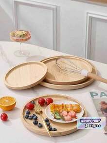 1pc Round Bamboo Food Tray, Simple Tray For Home,Kitchen,Christmas Gift - Beige - View 1
