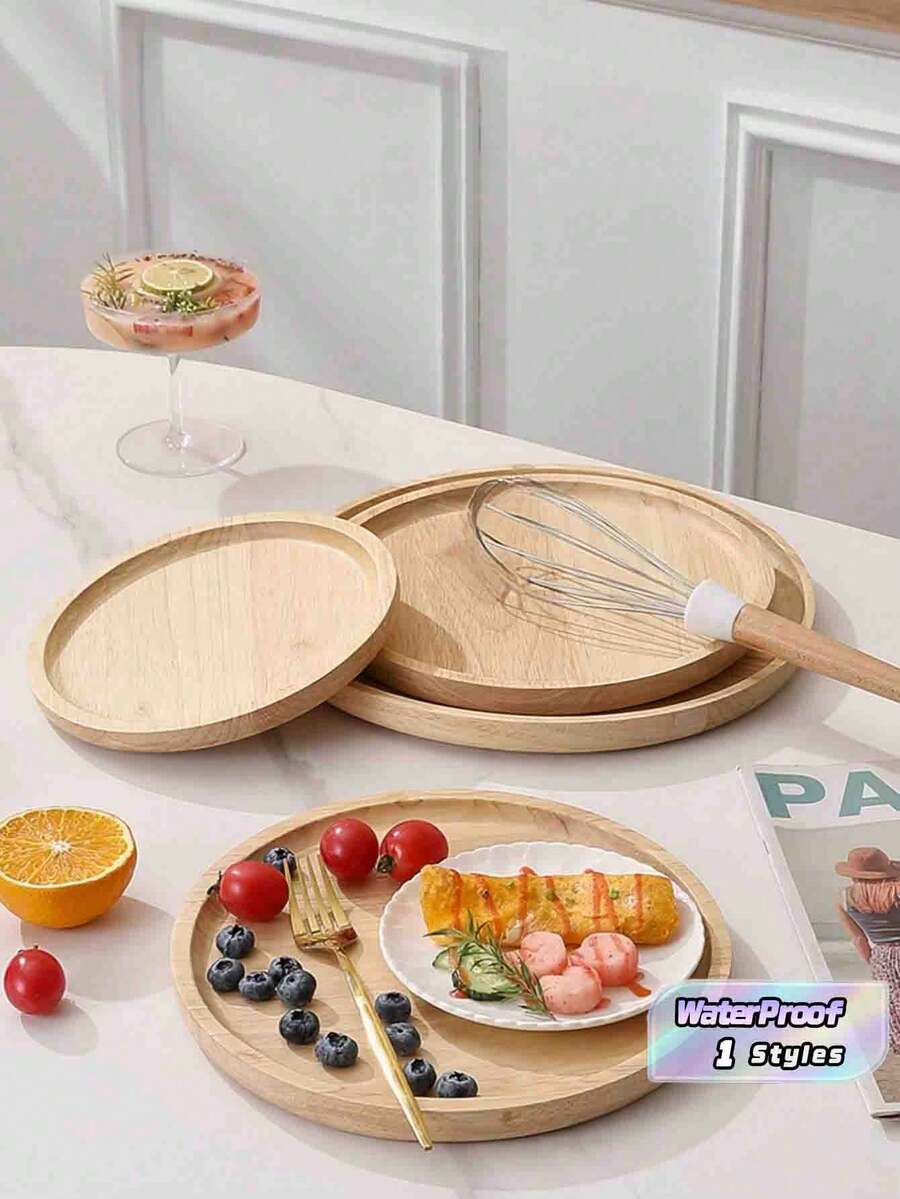1pc Round Bamboo Food Tray, Simple Tray For Home,Kitchen,Christmas Gift - Beige - View 1