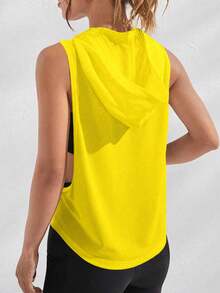 SHEIN Sports Sudadera con capucha casual para mujer con estampado de letras y bajo dividido - Amarillo - Ver 2