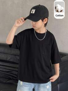 SHEIN 青少年男孩休閒簡約圓領T恤，適合夏季 - 白色 - 查看 4