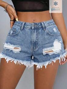 SHEIN ICON Fashion Casual Summer Versatile Washed Shorts - Light Wash - View 3