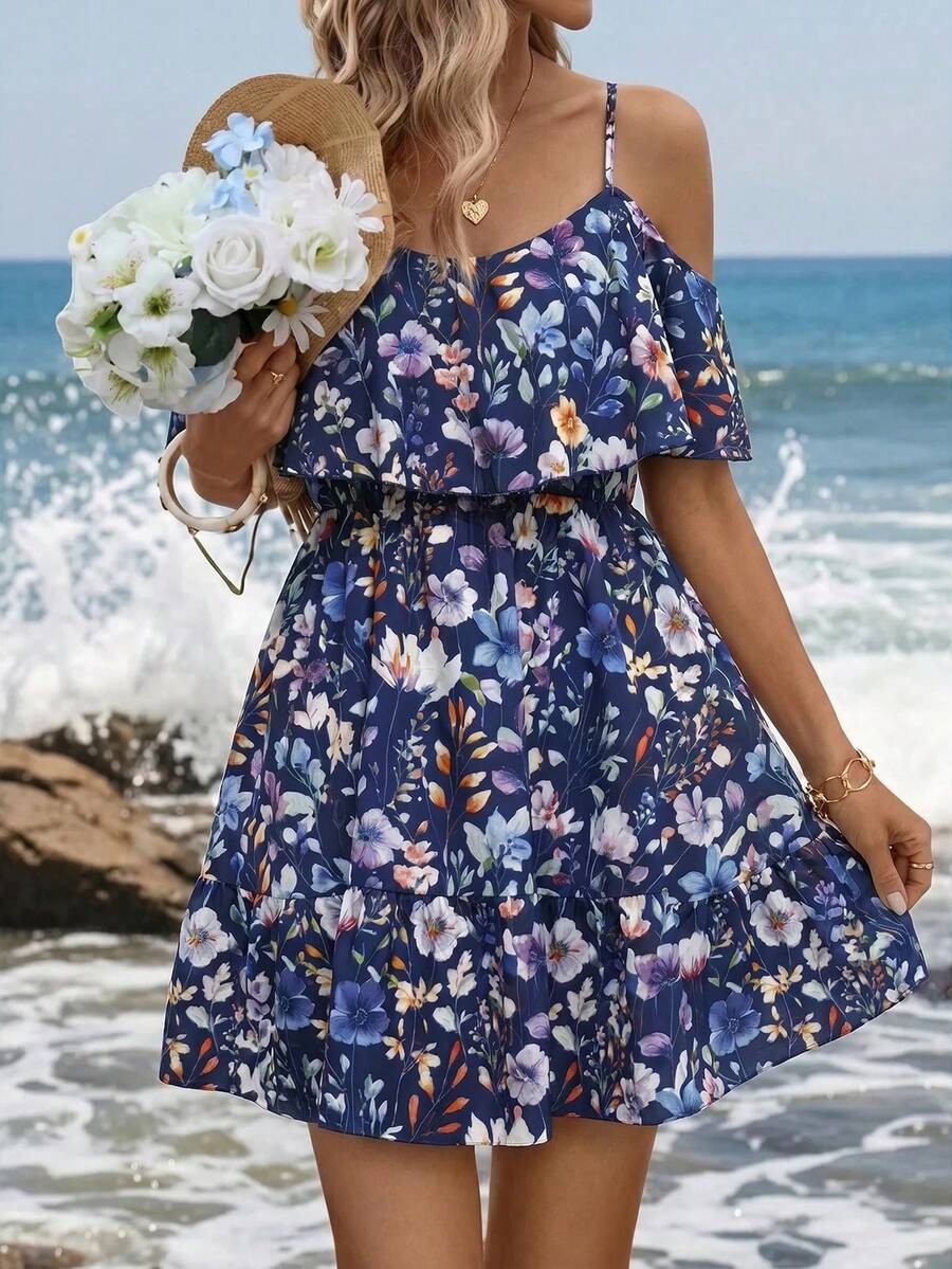 SHEIN Clasi Vestido mini casual con estampado floral para mujer, para citas y fiestas