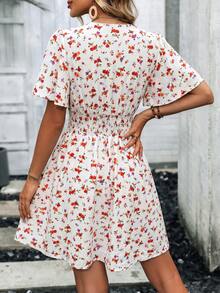 EMERY ROSE Gaun Wanita Elegan Motif Bunga, Potongan V-Neck, untuk Kencan dan Ulang Tahun, Cocok untuk Liburan dan Mempertegas Pinggang. - MultiWarna - View 2