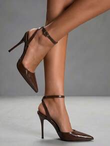 CUCCOO SZL Women's Fashion Pointed Toe Ankle Strap Stiletto High Heel Pumps, Suitable For Commuting, Dating, Party, Wedding And Other Occasions For Christmas - Bamboo green brown - View 5