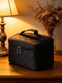 1pc Large Capacity Multifunctional Cosmetic Bag With Inner Mirror, Portable Travel Waterproof Toiletry Storage Bag - Black - View 3