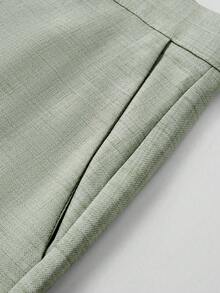Manfinity Mode Men's Solid Color Lapel Neck Long Sleeve Blazer And Pants Casual Suit Set, Formal, Ceremony - Green - View 7