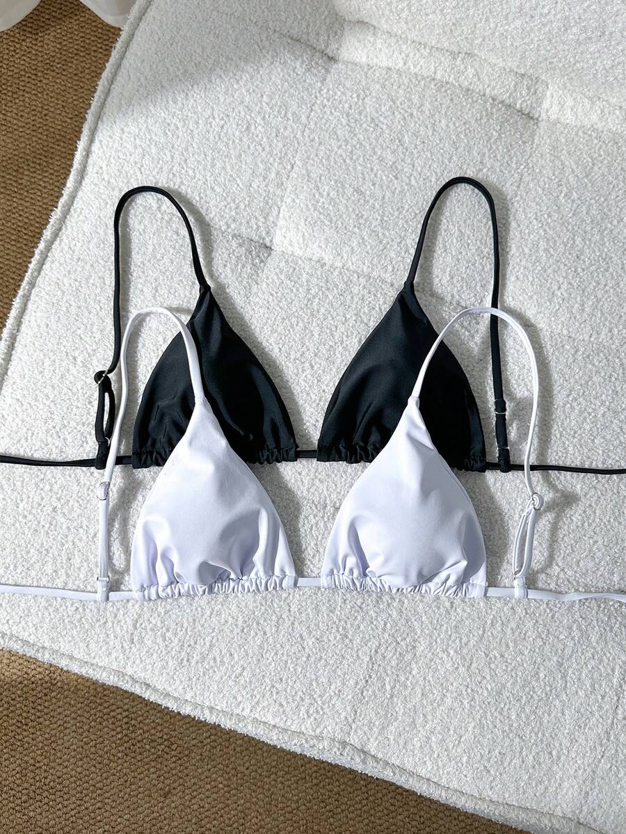 Swim Vcay Summer Beach Solid Color Triangle Bikini Top, 2pcs - Multicolor - View 1