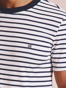 Musero Short Sleve Crew Neck Sripe Shirt "M" Embroidery On Front Spring Summer Essentials 2026 - Blue and White - View 6