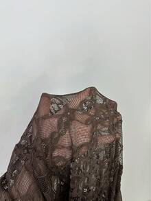 Celisse Vestido de mujer de alta gama con estampado floral romántico, elegante y de moda, de corte A, con cintura ceñida, estilo vintage francés dulce, para vacaciones y viajes - Marrón - Ver 3