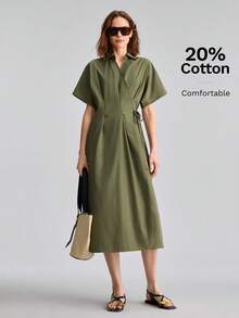 Ontre Women's Olive Green Morandini Color Series High-Quality Comfortable Fabric Summer Bohemian Elegant Style Casual Teachers' Day Outfits Office - Army Green - View 5