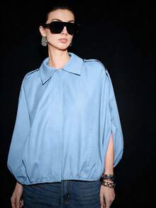 Lumivelle Chaqueta de diseño de unicolor para ir al trabajo en primavera/otoño - Neblina azul - Ver 3